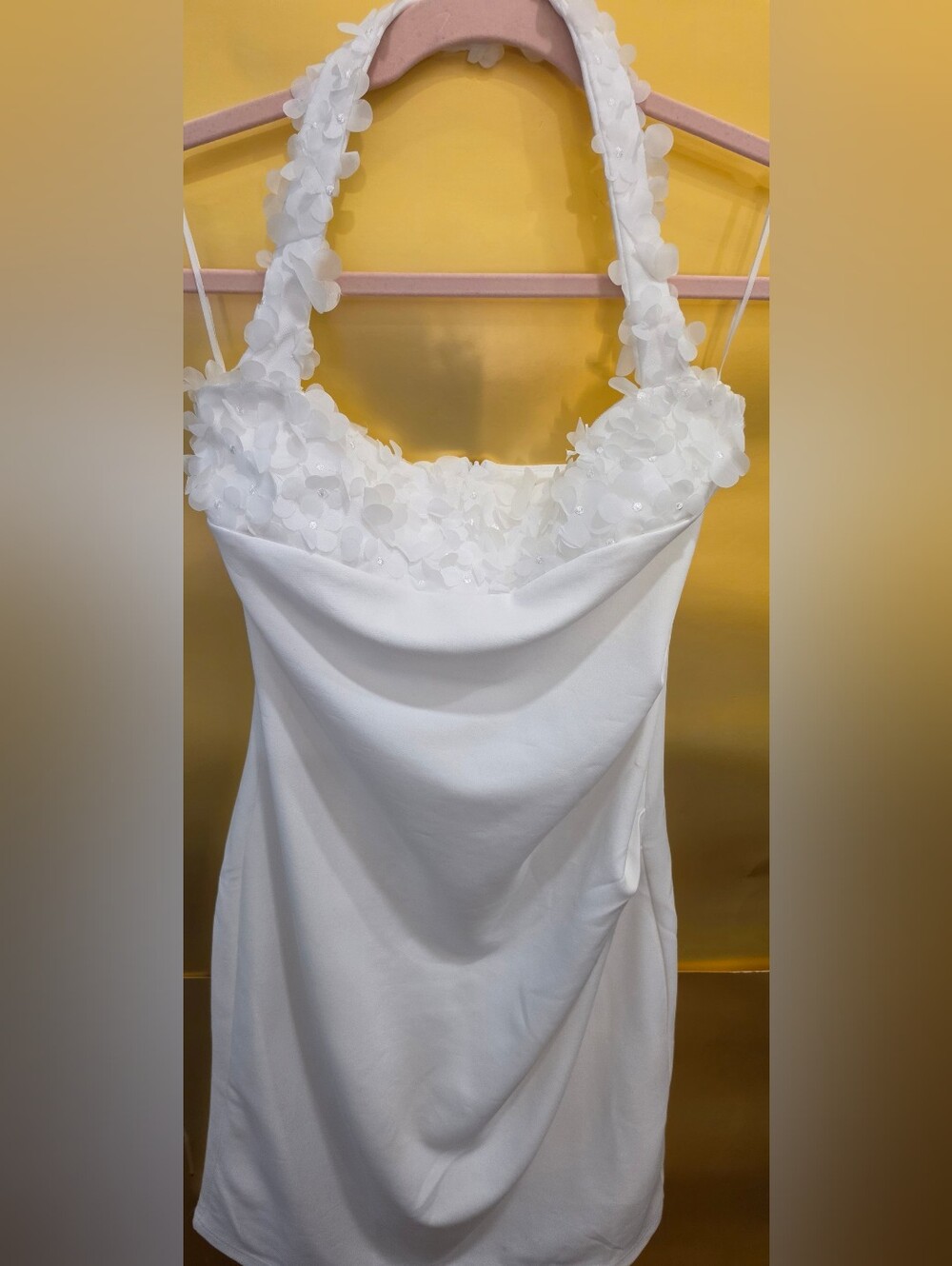 White Floral Appliqué Cowl Neck Camisole